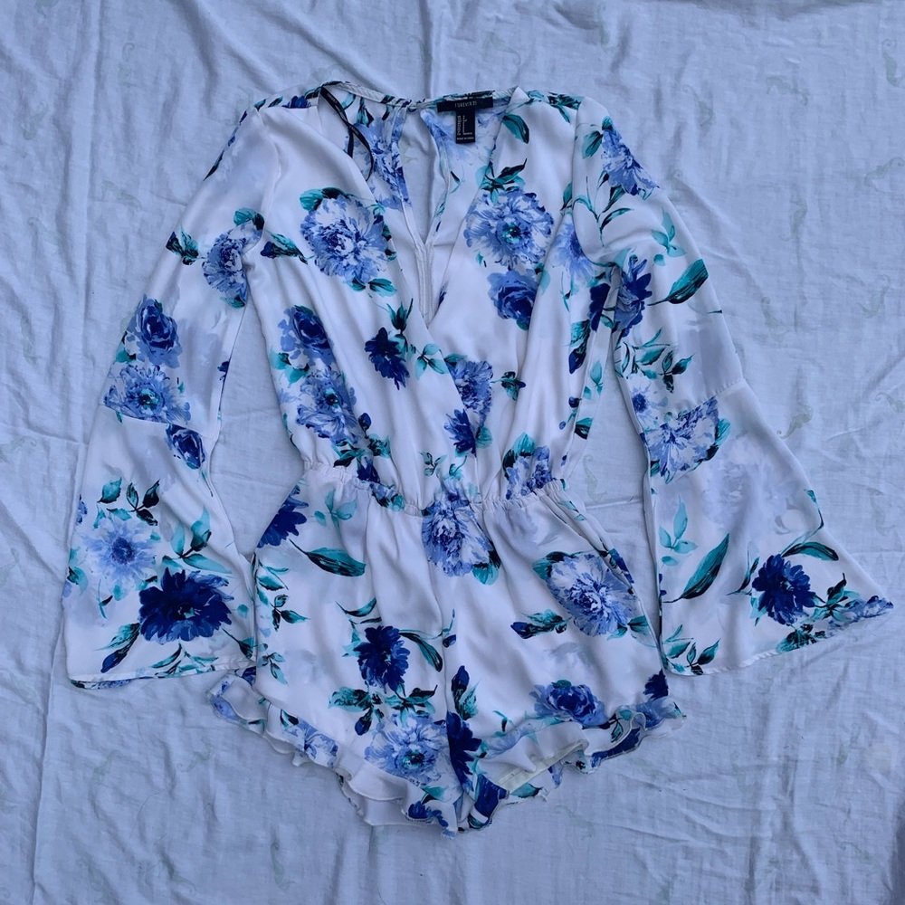 Blue and white floral forever 21 romper